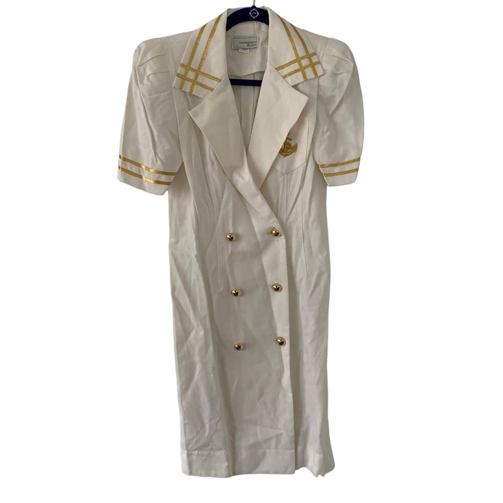 Made in USA Warren Petites Gold White Nautical Mini Secretary Dress Size 2